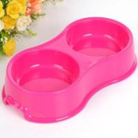 玫红色 宠物双碗 泰迪狗碗 环保塑料小型犬狗食盆 猫食盆猫碗 双碗宠物碗 狗狗用品
