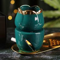 窑变[墨绿金边]含蜡烛托盘 不含精油 陶瓷鎏金香薰炉创意摆件薰香炉除烟香薰安神解乏精油加热香薰炉子