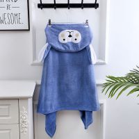 长耳兔+深蓝色[四季款1] 70*140[婴儿-1米] 儿童浴巾带帽斗篷婴儿披被卡通大童睡袍加厚吸水宝宝洗澡毛巾浴袍