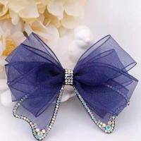 绢纱蝴蝶结-深蓝色 蝴蝶结发饰后脑勺绢纱水钻弹簧夹韩国顶夹盘发卡头饰夹子韩式发饰