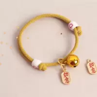 新款米兰绳黄色吉祥如意 XS 适合1-4斤左右的 手工宠物项圈猫项圈泰迪狗项圈幼猫幼犬铃铛项链猫咪狗狗刻字项圈