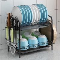 2层门形黑色加粗+刀架+砧板架 厨房放碗柜架碗碟收纳架橱柜碗架碗筷收纳盒置物架家用碗架沥水架