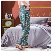 花鸟 L码女士 80-110斤 春夏季棉绸女长裤人造棉男士情侣直筒裤绵绸睡裤薄款大码宽松花裤