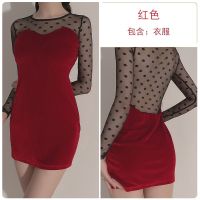 丝绒包臀裙[红色] M 均码110斤 性感睡衣女春秋季金丝绒绒面蕾丝吊带连衣裙睡裙家居服诱惑套装