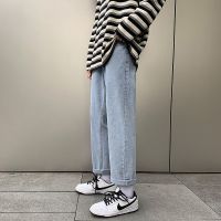 浅色 小直筒 优质款 S 水洗浅色牛仔裤男潮牌复古宽松小直筒九分裤子潮秋装学生帅气男裤