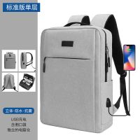 标准单层版(usb+外侧插口袋)-经典灰 14寸 笔记本电脑包男女双肩包15.6寸14寸17寸16.1戴尔联想华硕学生背