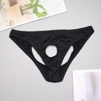 黑色 M 男士成人内裤 骚外露前后带洞 低腰无痕透明透气超薄免脱q趣内衣