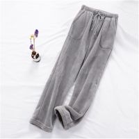 男款浅灰-直筒 男M(100-130斤左右) 超厚珊瑚绒睡裤男加绒加厚睡裤女可外穿保暖法兰绒大码200斤毛绒