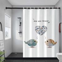 磁性帘120宽*180高+杆90-160 爱情鸟 卫生间免打孔浴帘杆浴帘套装磁性挡水条浴室帘子挂帘隔断帘防水布