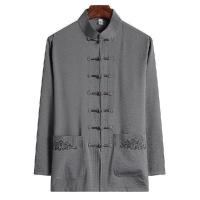 深灰色[单上衣] 39\165[建议90-115斤] 春夏季唐装男士套装薄款麻料汉服中老年休闲国风外套爸爸宽松上衣