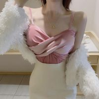 粉红色 韩版女吊带内穿裹胸加厚ins上衣性感百搭小背心