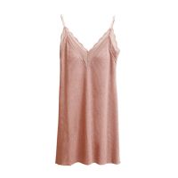 仙仙粉 带胸垫 均码 小[建议80-130斤] 吊带睡衣女带胸垫夏季性感蕾丝领中长款睡裙薄款打底裙女士家居服