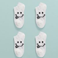 白色4双 袜子女可爱日系春夏季薄款透气短袜搞怪表情船袜女学生百搭ins潮