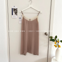 蜜茶色 M(建议80-105斤) 夏日海岛丝吊带连衣睡裙女蕾丝花边冰丝睡衣大码外穿家居服