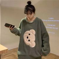 小熊绿色上衣 S [建议85斤内] 韩国ins秋冬加绒加厚套头两件套睡衣女学生宿舍可外出长袖家居服