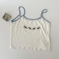 白色 S 夏季日系ins刺绣辣妹短款漏肚脐小吊带女学生拼色内搭背心上衣潮