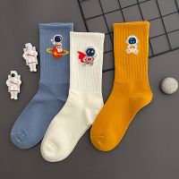 三双装组合一 宇航员袜子女韩版中筒原宿风ins潮可爱日系学院风卡通长筒女袜子