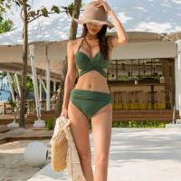 1807军绿 S70-85斤 比基尼性感三点式钢托聚拢罩杯性感显胸个性绑带分体泳衣女