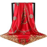 豹纹红+色90*90+++ 180x90厘米杭州丝绸英伦防晒丝巾仿真丝围巾女秋季韩版百搭大披肩