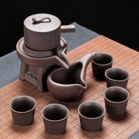 6紫砂石磨自动茶具6杯 功夫茶具套装创意全自动家用陶瓷懒人防烫复古简约办公泡茶