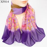 XF014 紫色 印花雪纺丝巾女长条装饰纱巾柔软护颈防晒披肩中老年妈妈围脖围巾