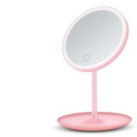 标准款+无灯 [加大镜面]珍珠白 化妆镜台式led灯便携小镜子桌面宿舍学生镜子带灯女随身梳妆折叠