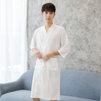 白色男 MYX1801 M(适合145-155CM 110斤以内) 薄款睡袍男华夫格情侣浴袍女亲肤睡衣性感睡裙夏七分袖浴