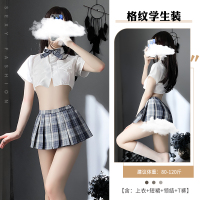 蓝色(上衣+短裙+领结+T裤)+长筒袜 均码(建议体重80-120斤) 情趣内衣性感睡衣透视衣服装诱惑床上挑逗校园性趣制