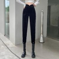 黑色 s 秋冬季高腰加厚金丝绒黑色休闲裤子女潮ins外穿宽松哈伦裤灯笼裤