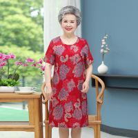 花色1 L 中老年人女装夏装奶奶连衣裙棉绸宽松大码老人60岁妈妈睡裙子太太