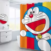 机器猫H5W 100*200cm浴帘+挂环 卡通机器猫浴帘免打孔套装门帘卫生间隔断帘淋浴洗澡防水布防霉帘