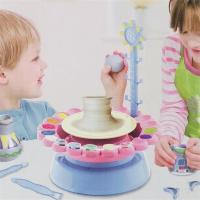 粉蓝陶艺机+USB电源+12色颜料 配2包陶土 儿童陶艺机电动玩具免烤软陶泥DIY创意手工制作男孩女孩生日礼物