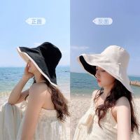 黑+米 均码56-58CM 渔夫帽女士夏季遮阳帽遮脸防晒防紫外线帽子韩版百搭大帽檐太阳帽