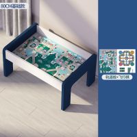 蓝色中桌80*57*45 基础款[无底板无积木无礼品] 儿童早教积木桌子益智拼装玩具大小颗粒兼容乐高男女孩宝宝画板沙