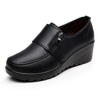 9905黑色 35 标准码 上班工作鞋女黑色妈妈软皮鞋久站坡跟软底舒适中跟厚底单鞋不累脚