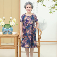 1号色 XL(建议90-110斤) 奶奶装夏装裙子中老年人女装60岁70妈妈老太太棉绸短袖夏季连衣裙