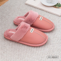 皮红 24(适合34-35脚) 秋冬防水PU皮面棉拖鞋女家居情侣防滑室内地板加厚保暖毛毛拖鞋男