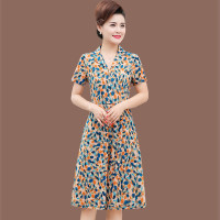 一号色 XL[建议90-105斤] 中年妈妈夏装印花短袖连衣裙中老年人女大码遮肚翻领过膝碎花裙子