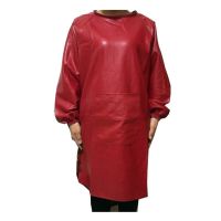 90厘米红色 长袖皮罩衣防水围裙男女款PU成人皮围裙工厂防油加大加厚工作服