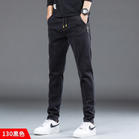 (常规)130黑色 28 松紧带弹力牛仔裤男士春秋冬款直筒宽松耐磨长裤子中年男裤秋季潮