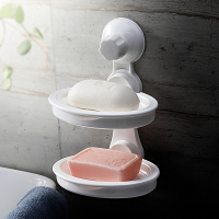 白色 双庆吸盘式肥皂架双层肥皂盒香皂盒创意沥水香皂架壁挂皂盒卫生间