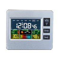 天气预报 彩屏 银灰 多功能室内温度计家用客厅夜光高精度天气预报干湿创意温度湿度计