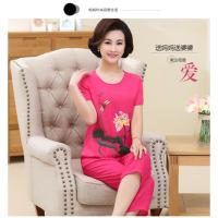 玫红色 XL[80-110斤] 中老年女装夏季荷花时尚套装妈妈装短袖上衣T恤裤子两件套40-60岁