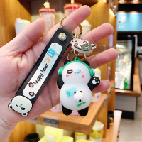 耳机白色熊猫 耳机熊猫情侣卡通钥匙链创意公仔汽车钥匙挂件可爱包包挂饰钥匙扣