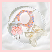 粉色蝴蝶结-镭射粉保护绳 苹果13数据线保护套iphone11pro max充电器保护头ipad充电线防折断耳机缠绕绳2