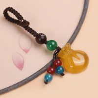 黄玉髓福袋钥匙扣 白色玉髓福袋钥匙扣挂件创意女士本命年情侣实用礼物汽车吊坠饰品