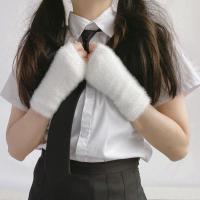 毛绒纯白短款 加厚手臂袖套男女秋冬长款护胳膊套护肘护腕假袖子胳膊保暖套