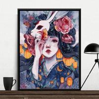 383-花宴少女1 40*50绷好内框1.6cm厚(黑白画板) 画板+颜料+画笔+配件 数字油画diy卡通动漫阴阳师手工