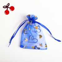 宝蓝色桃心 9*12cm(10个数量装) 烫金玫瑰花型网纱袋圣诞节礼物包装袋结婚喜糖喜烟回礼袋首饰品袋