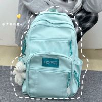 胡绿色加强版[加固耐用]防泼水 8个腮红小熊挂件[无书包] 书包女ins风 日系小众原创设计大容量大学生双肩包旅行15.